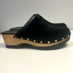 Black Suede Studded Platform Clogs by
